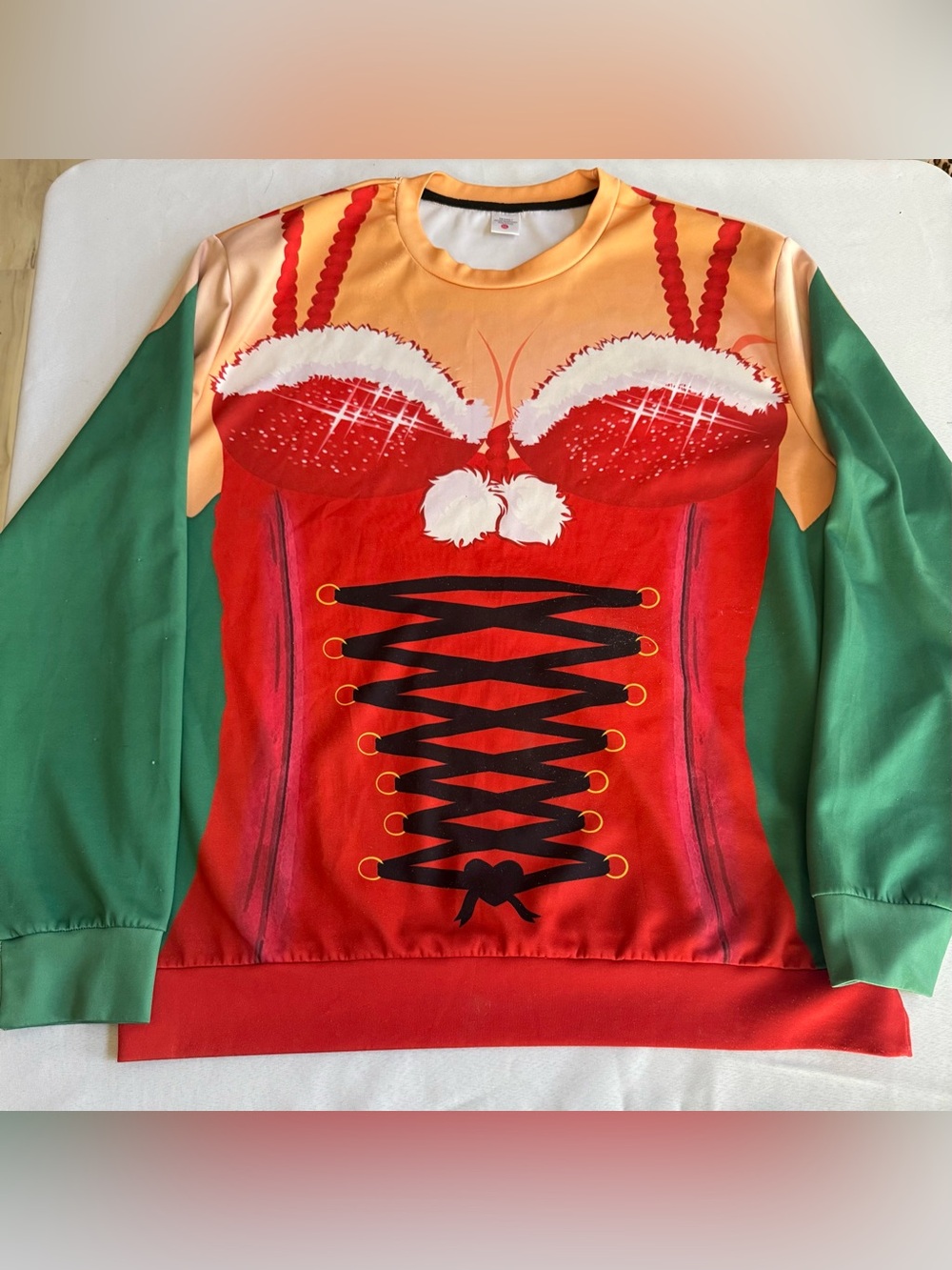 Christmas Ugly Santa Corset Sweatshirt Long Sleeve Size XL Unisex